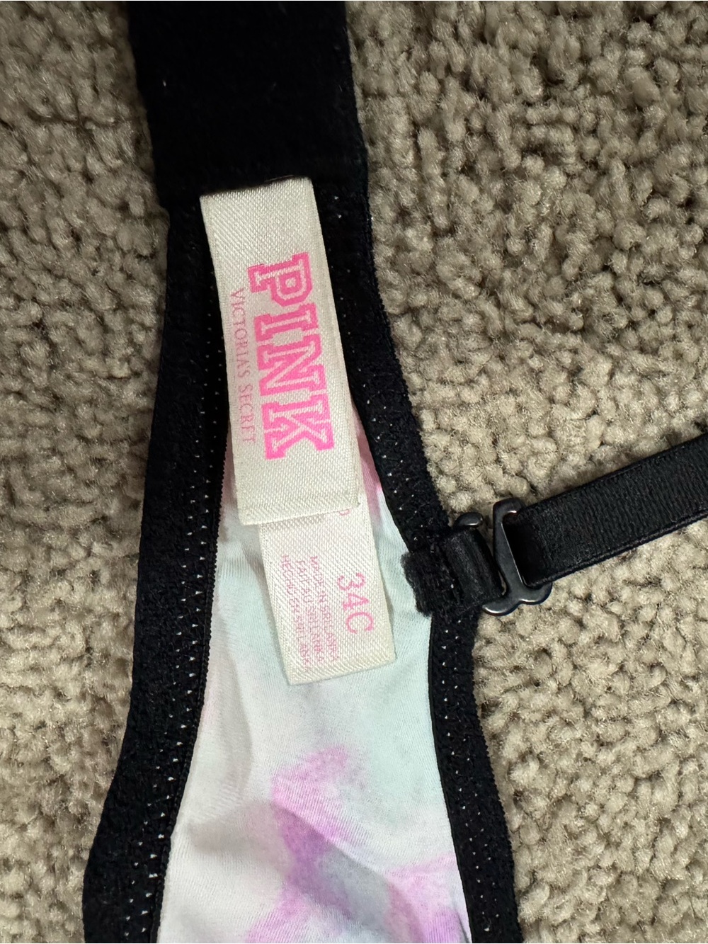 PINK by Victoria's Secret Black Strap Pastel Tie-Dye Bra (34C)